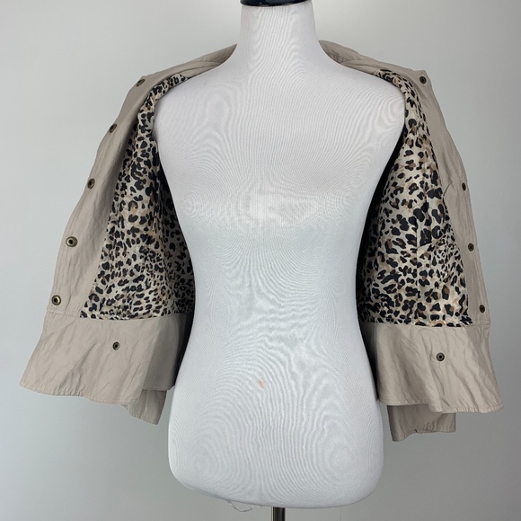 Women Jacket Beige Size 4 Anthracite By Muse Animal Print Lining - Picture 7 of 9